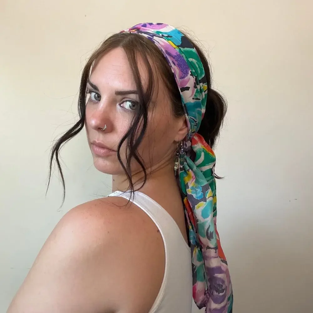Vintage 80s Colorful Abstract Floral Headscarf